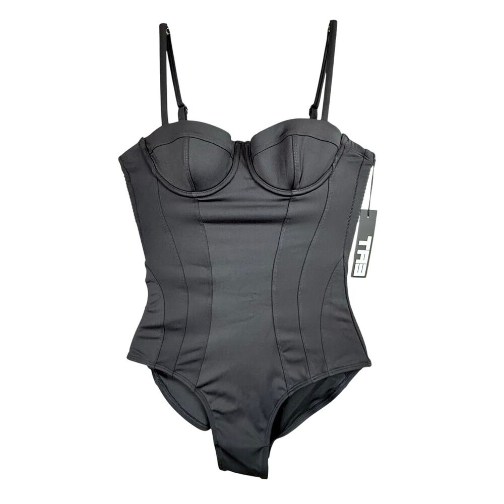 TA3 Pushy Black Corset Lace-Up One-Piece Swimsuit XS A Cup - Picture 3 of 5